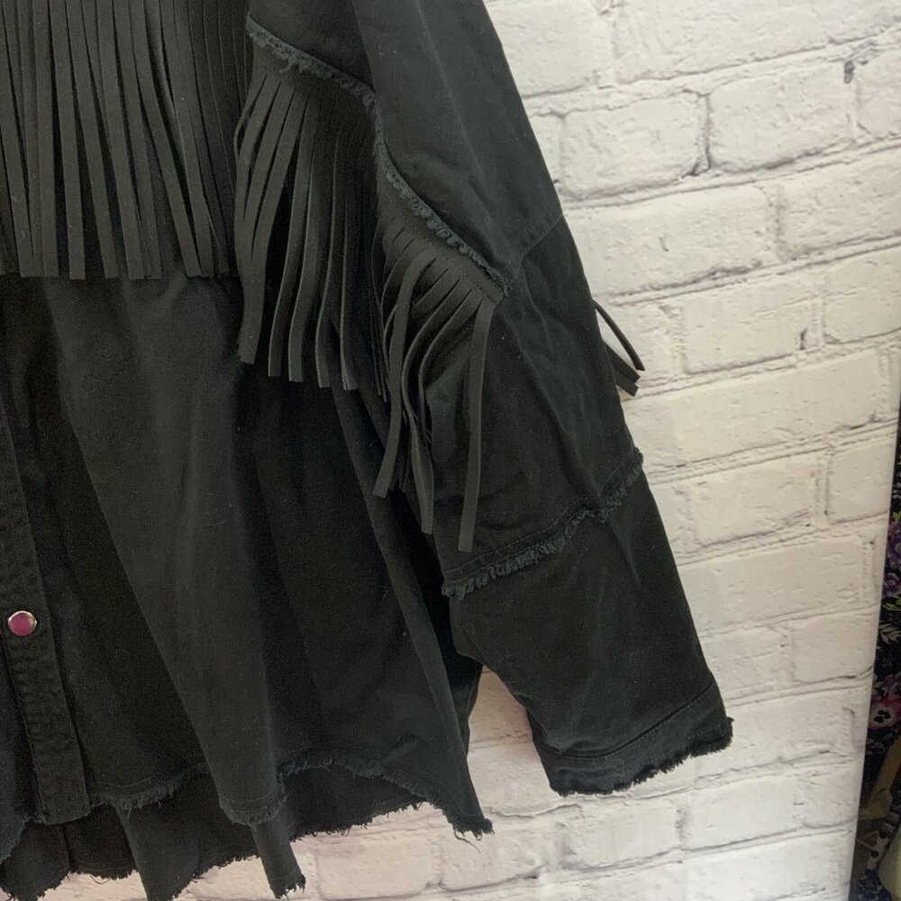 Haute Hippie Tribe Black Jacket Womens Sz 2X Microfiber Fringe Hippie Boho - Picture 3 of 10